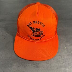 Vintage 80s Hanes Big Brutus Incorporated Trucker Hat Orange Mesh Snapback Cap